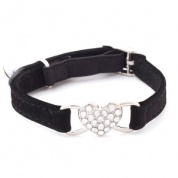 Black diamante heart cat collar